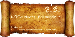 Nádudvari Balambér névjegykártya